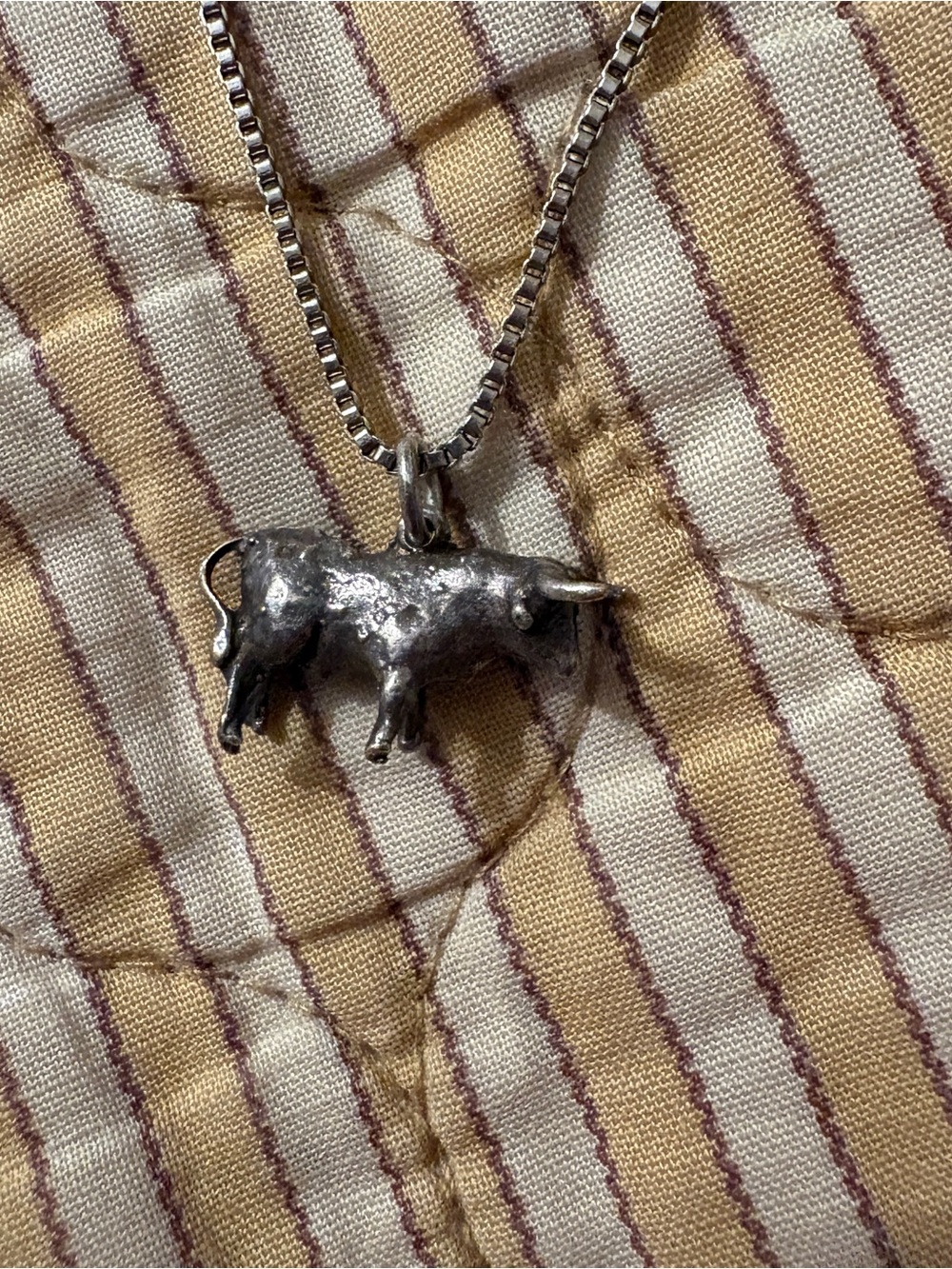 Vintage Silver Tone Bull Taurus Pendant Charm Necklace on Fine Box Chain